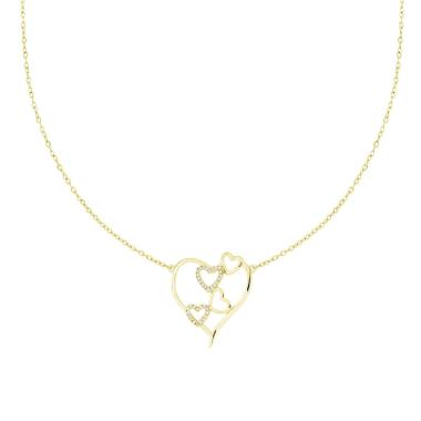 Collana Catena Forzatina Diamantata con Cuori e Crystal Bianchi in ACCIAIO e OTTONE colore Oro