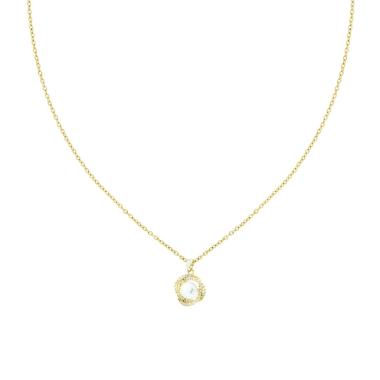 Collana Catena Forzatina Diamantata con Perla contornata da Crystal Bianchi in ACCIAIO<BR>