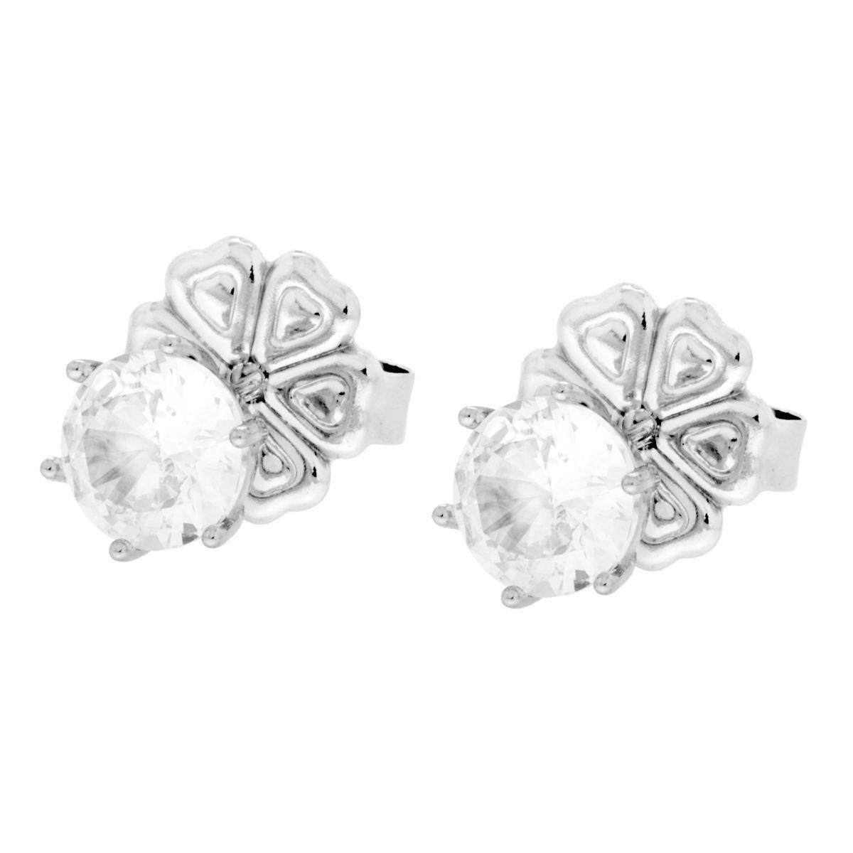Orecchini Punto Luce Crystal Bianco mm 7 in ACCIAIO<BR>