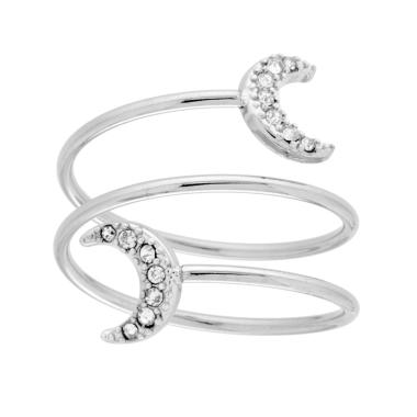 Anello Contrarie multigiro con Lune e Crystal Bianchi in ACCIAIO<BR>
