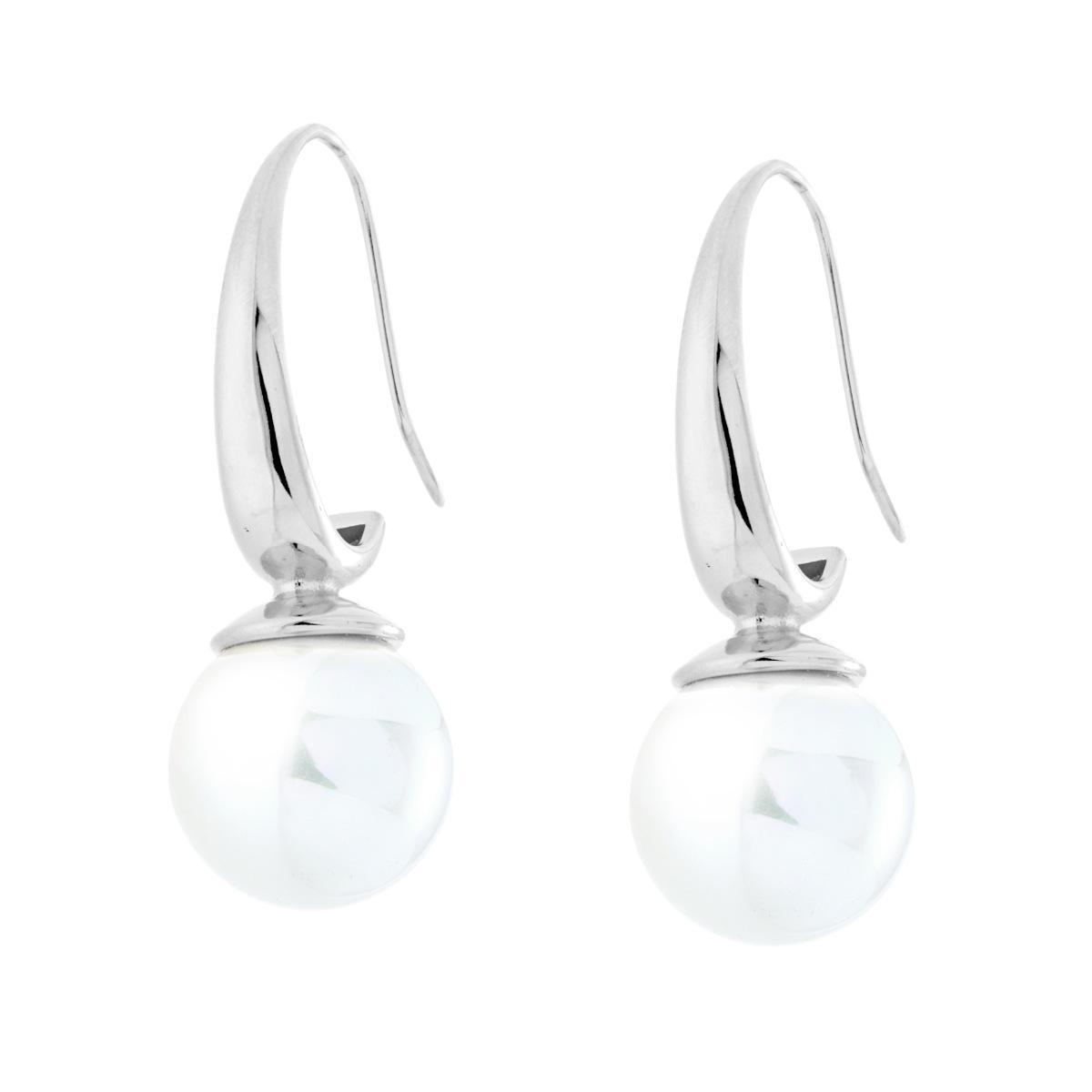 Orecchini ad Amo con Perla Bianca in ACCIAIO <BR>