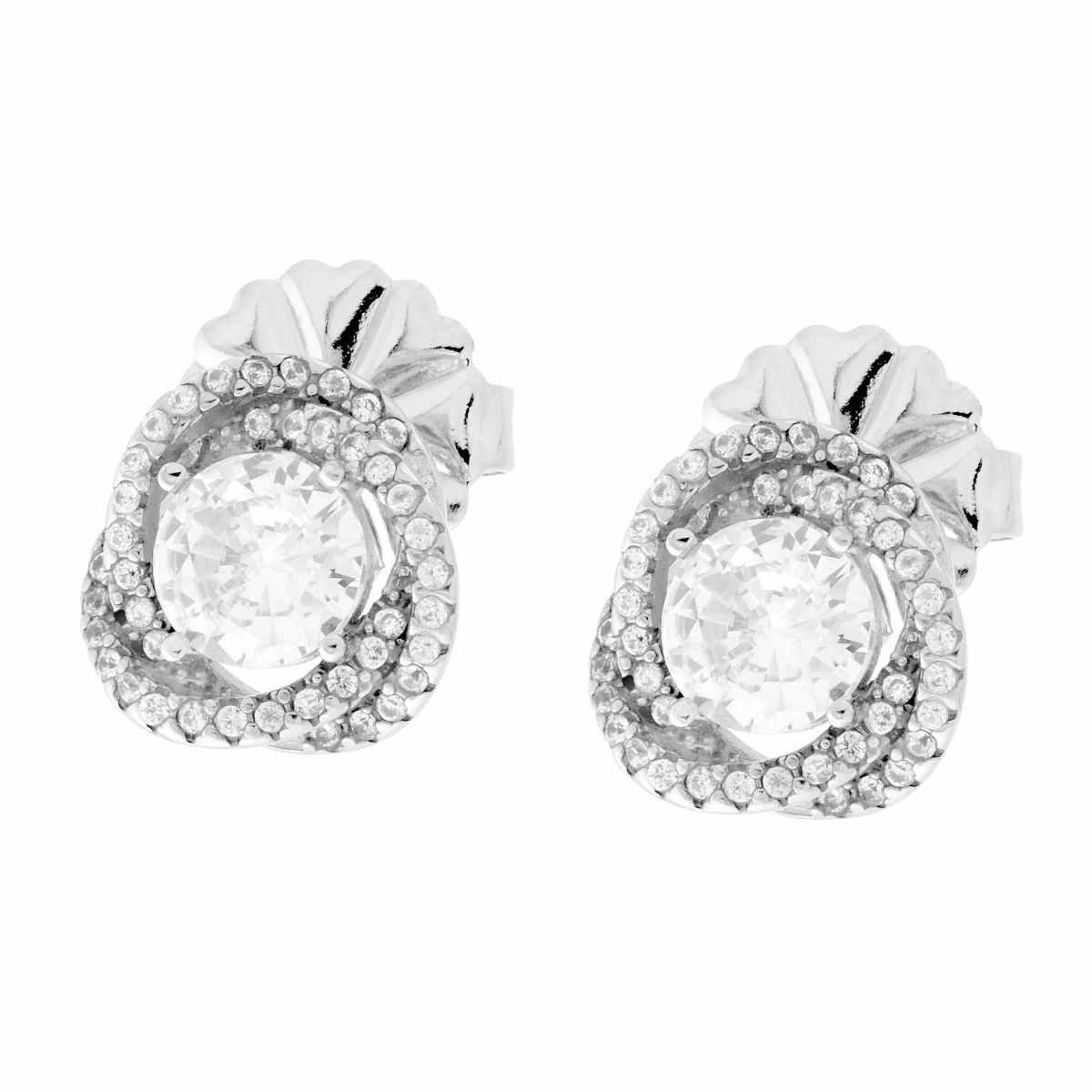Orecchini con Crystal Tondo Bianco contornato da Crystal Bianchi in ACCIAIO<BR>