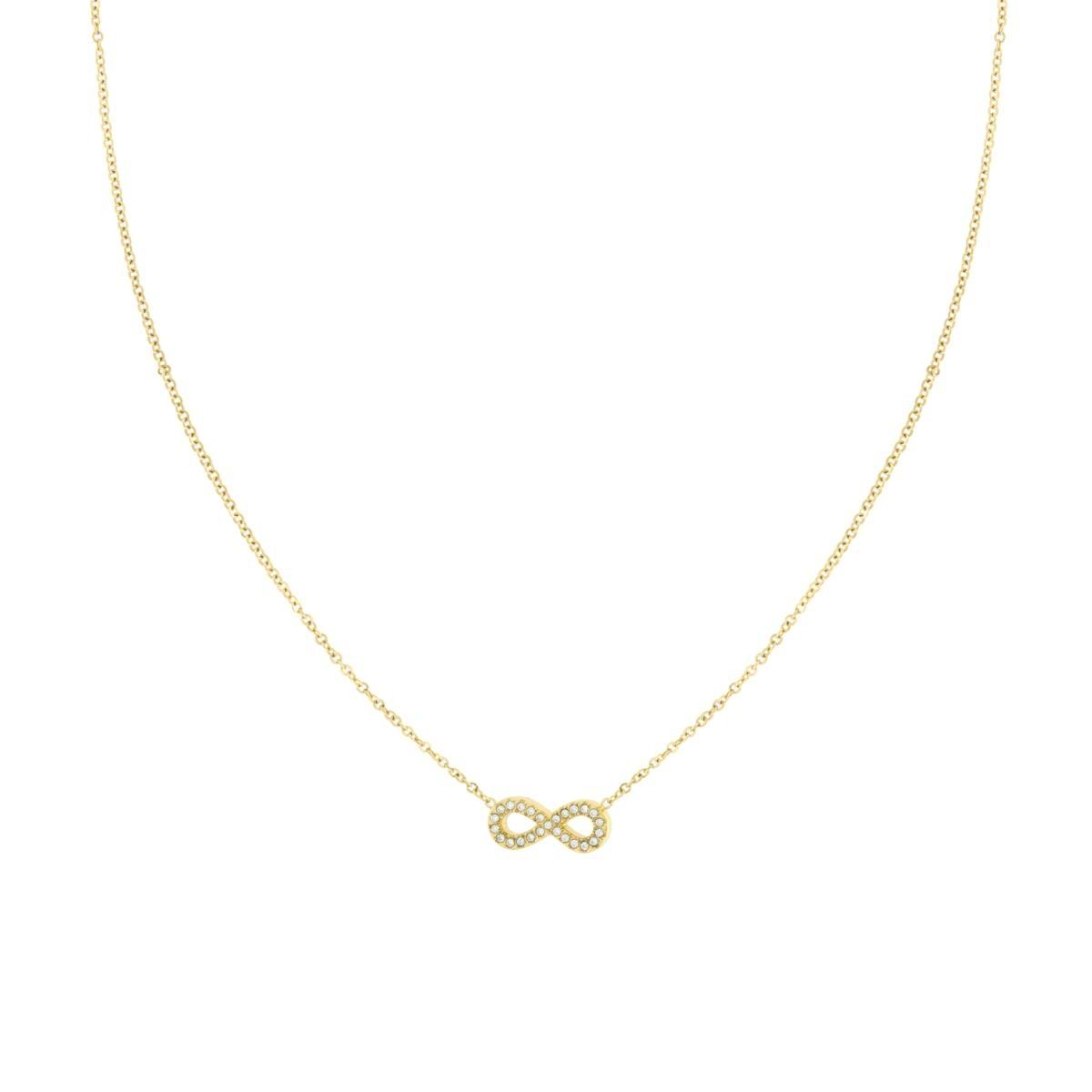 Collana Catena Forzatina Diamantata con Infinito e Crystal Bianchi in ACCIAIO colore Oro<BR>