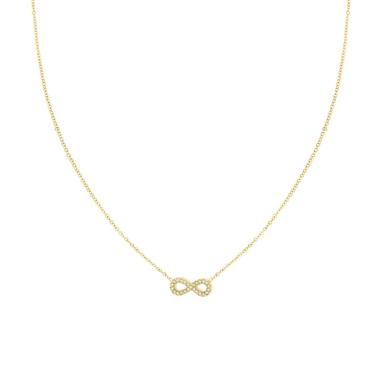 Collana Catena Forzatina Diamantata con Infinito e Crystal Bianchi in ACCIAIO colore Oro<BR>