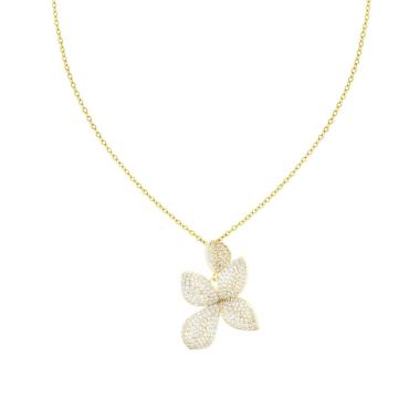 Collana Catena Forzatina Diamantata con Fiore e Crystal Bianchi in ACCIAIO colore Oro