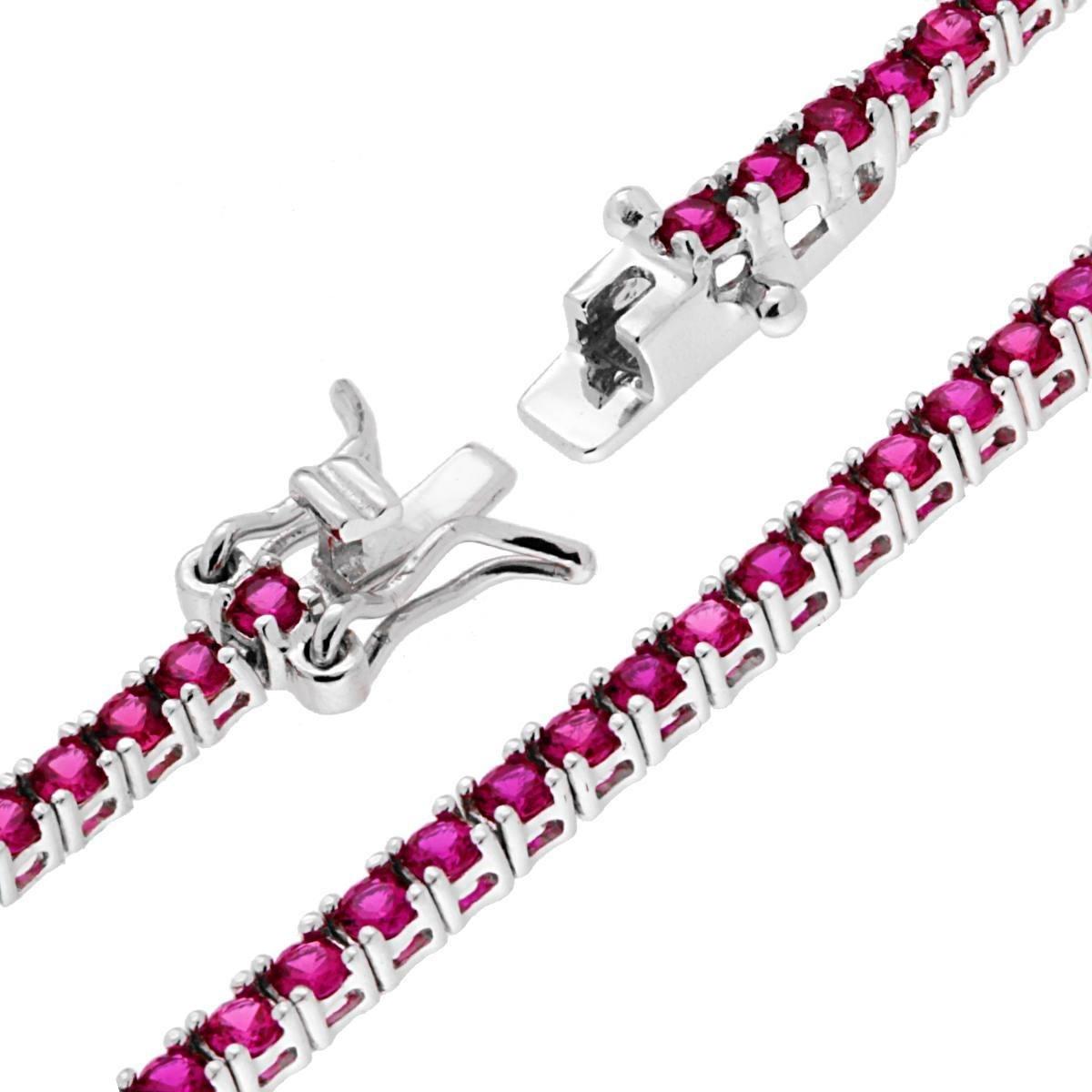 Bracciale Tennis Griffe cm 16,5 con Zirconi mm 2 Rosso Rubino in ARGENTO 925 Galvanica Rodio