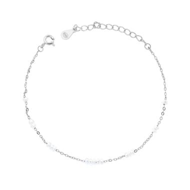 Bracciale Catena Forzatina Diamantata con Perle in ARGENTO 925 Galvanica Rodio