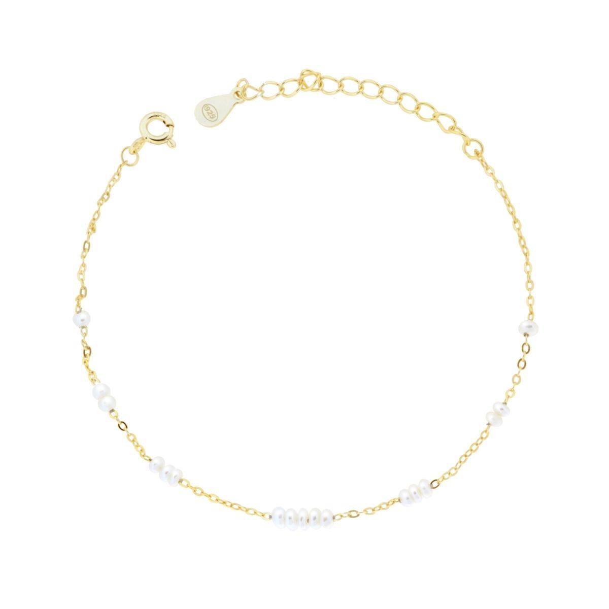 Bracciale Catena Forzatina Diamantata con Perle in ARGENTO 925 Galvanica Oro<BR>