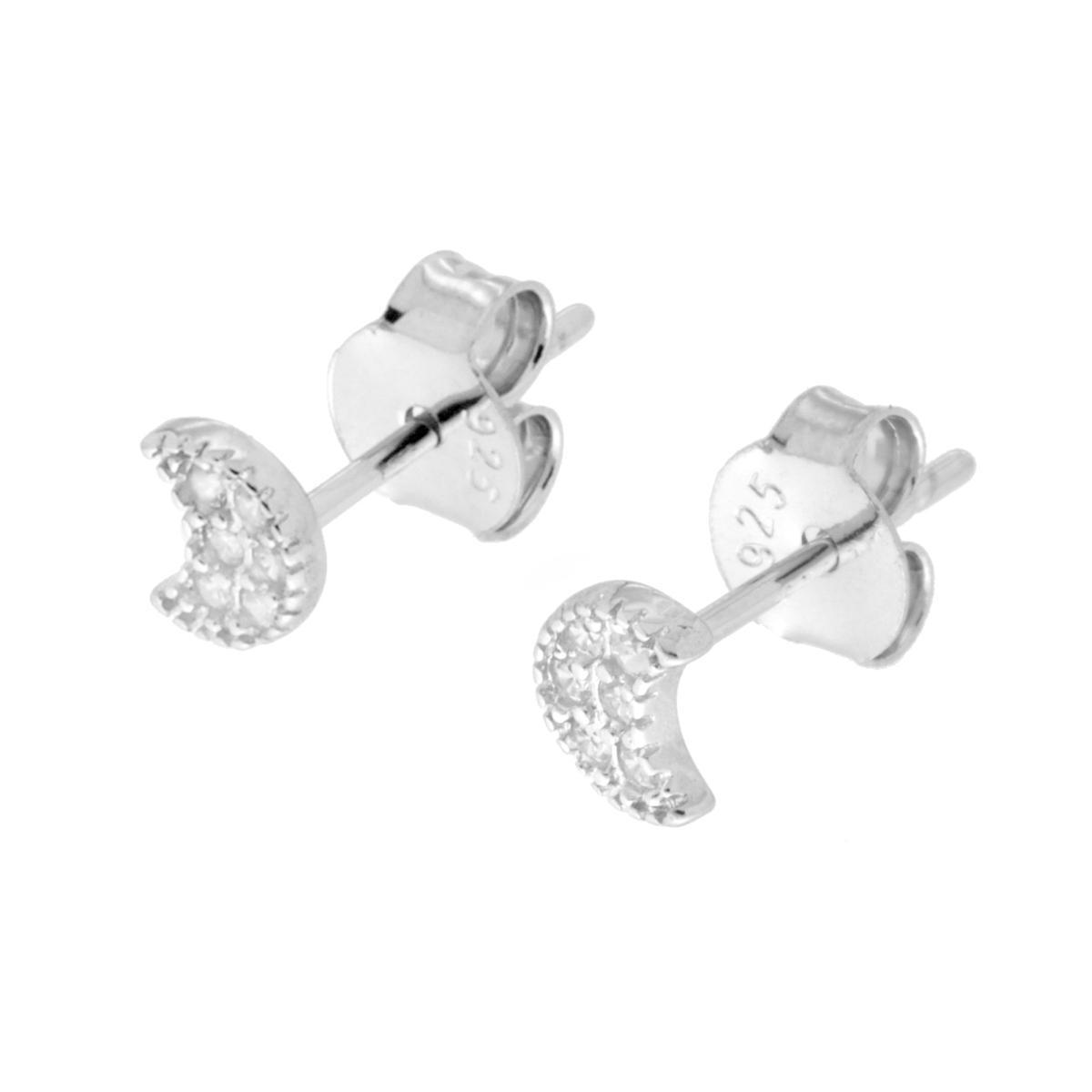 Orecchini Luna con Cubic Zirconia Bianchi in ARGENTO 925 Galvanica Rodio