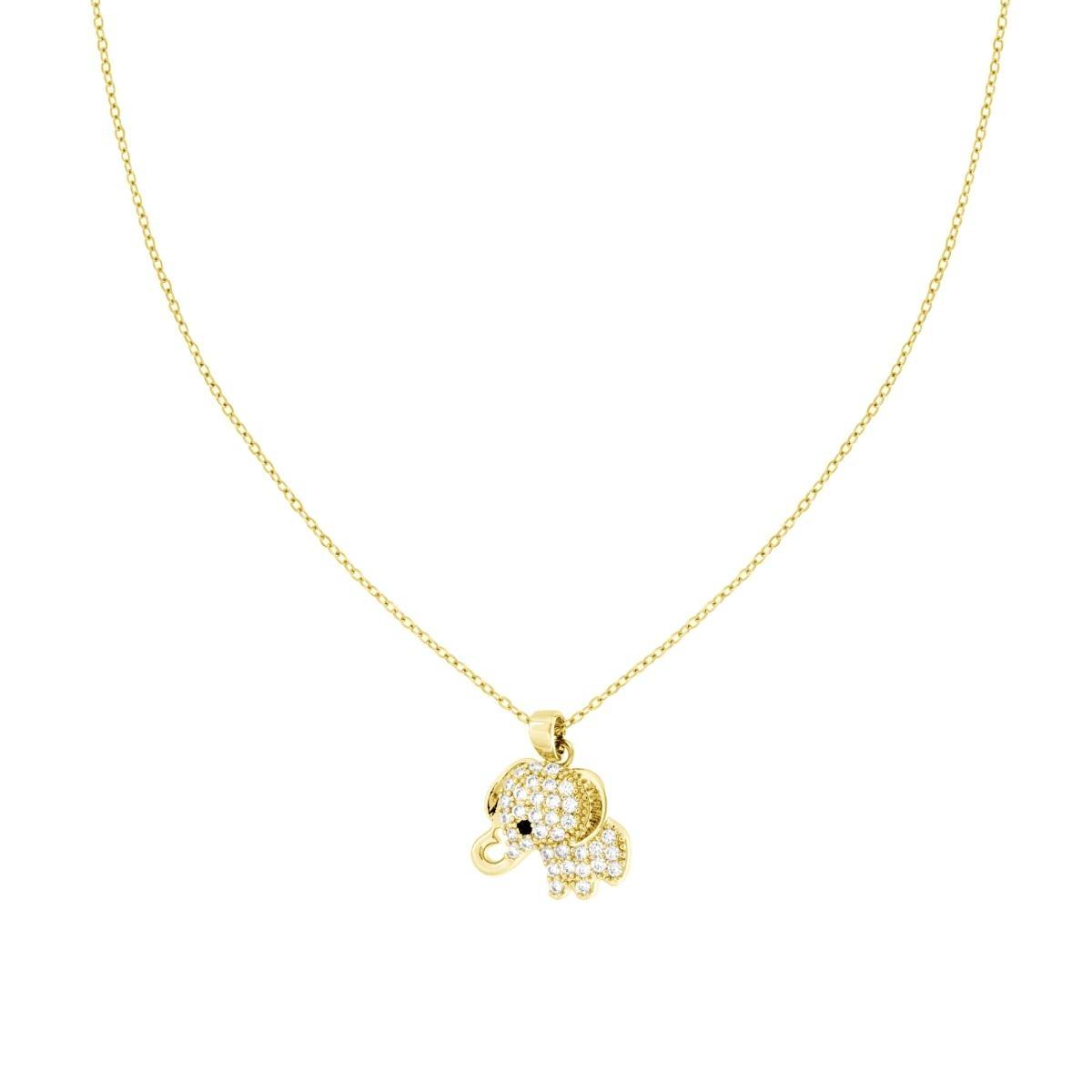 Collana Catena Forzatina Diamantata con Elefante e Crystal Bianchi in ACCIAIO colore Oro