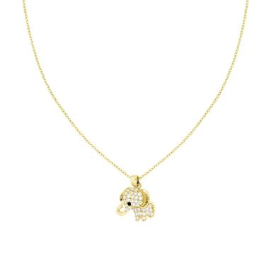Collana Catena Forzatina Diamantata con Elefante e Crystal Bianchi in ACCIAIO colore Oro