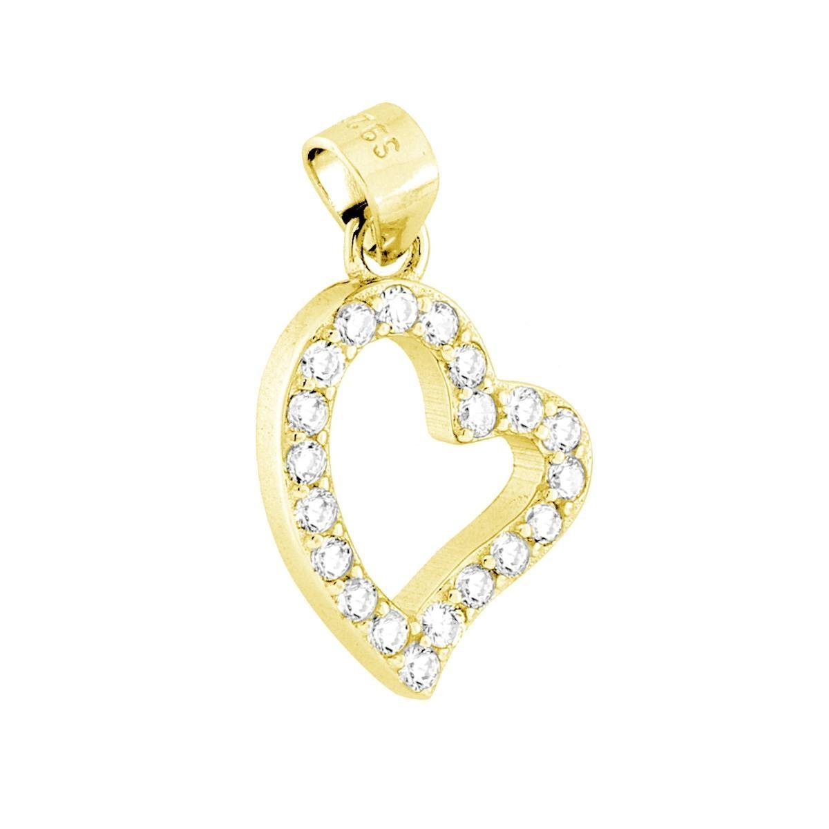 Ciondolo Cuore con Zirconi Bianchi in ARGENTO 925 Galvanica Oro