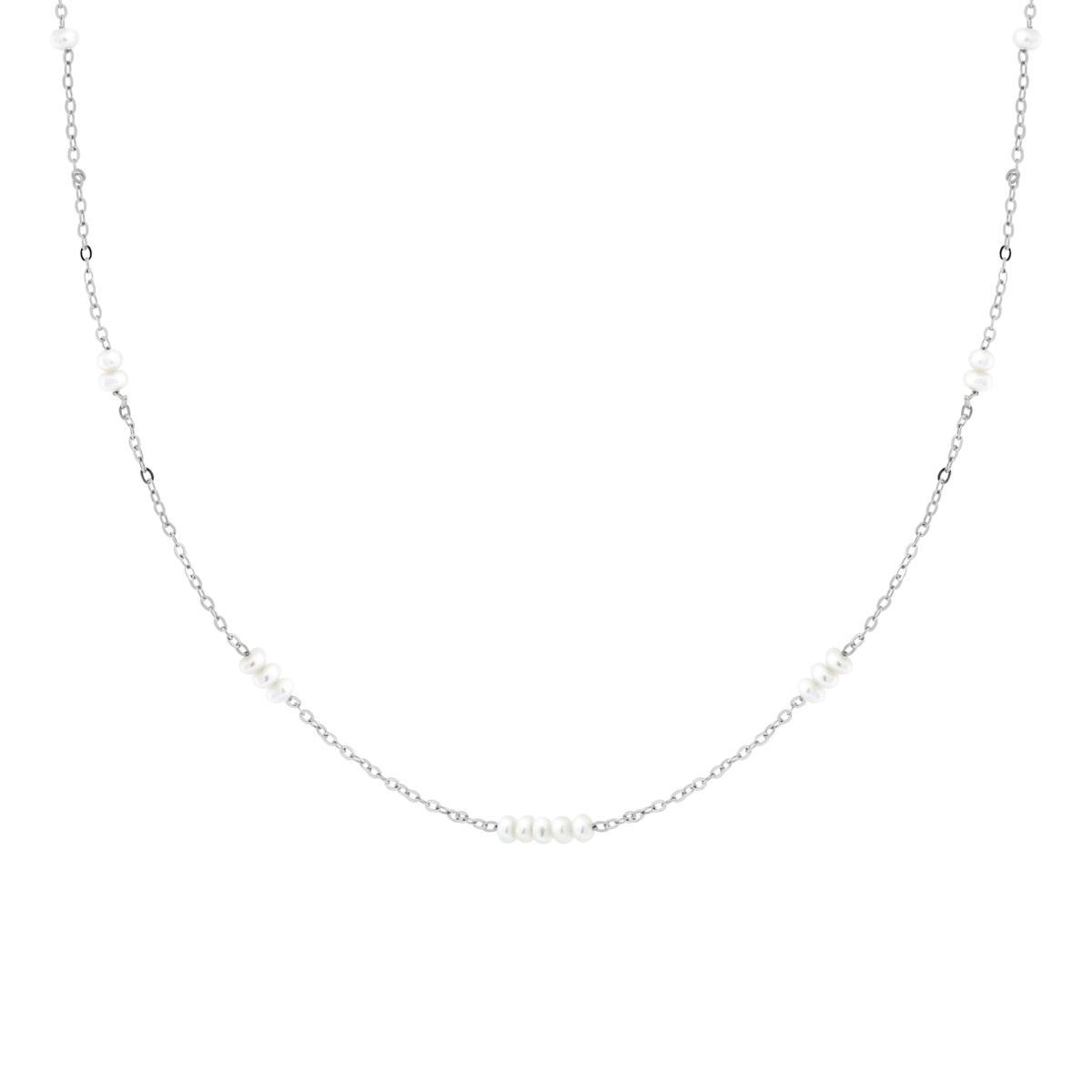 Collana Catena Forzatina Diamantata con Perle in ARGENTO 925 Galvanica Rodio<BR>