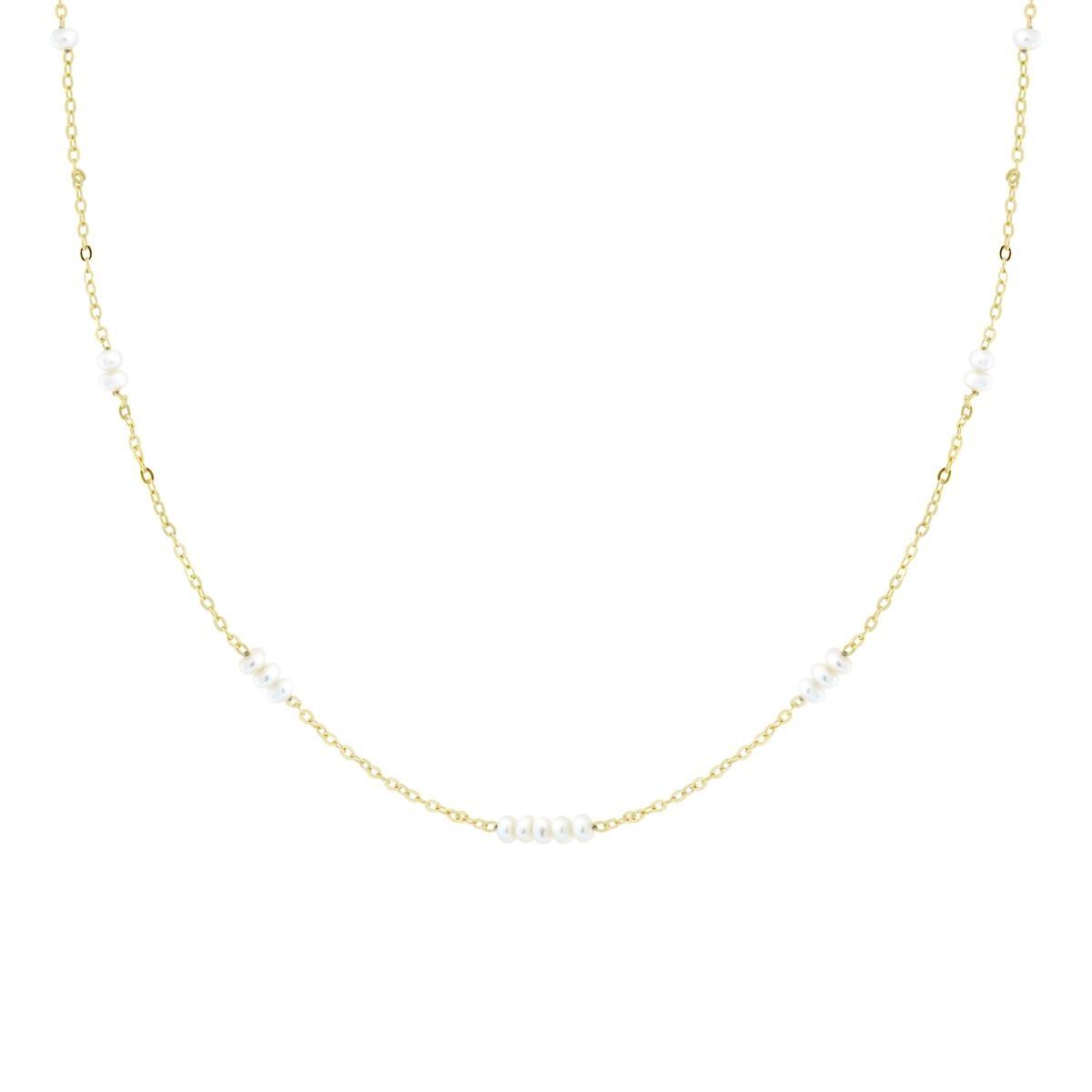 Collana Catena Forzatina Diamantata con Perle in ARGENTO 925 Galvanica Oro<BR>