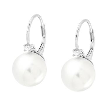 Orecchini Monachella Perla mm 12 e Punto Luce Cubic Zirconia Bianco in ARGENTO 925 Galvanica Rodio<BR>