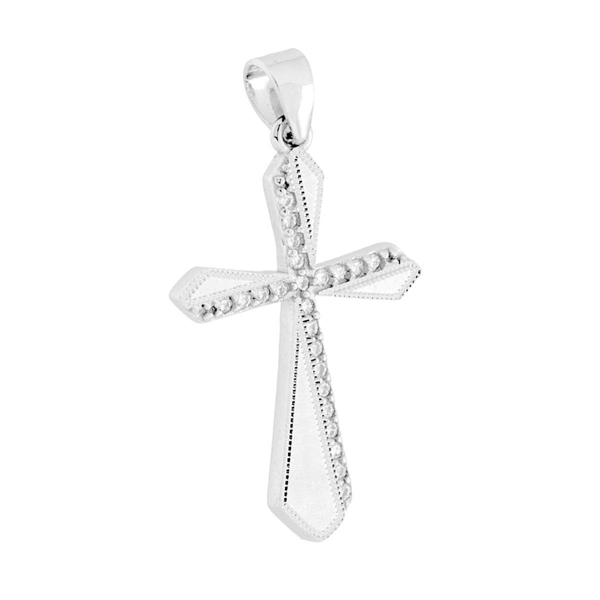 Ciondolo Croce con Cubic Zirconia Bianchi in ARGENTO 925 Galvanica Rodio<BR>