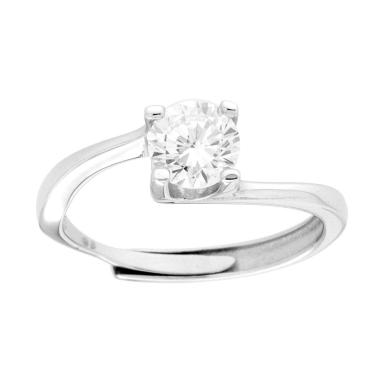 Anello Solitario con Cubic Zirconia Bianco mm 6 in ARGENTO 925 Galvanica Rodio<BR>
