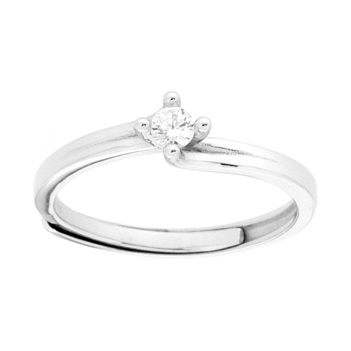 Anello Solitario con Cubic Zirconia Bianco mm 3 in ARGENTO 925 Galvanica Rodio<BR>