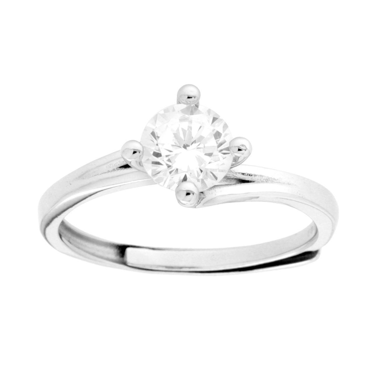 Anello Solitario con Cubic Zirconia Bianco mm 6 in ARGENTO 925 Galvanica Rodio<BR>