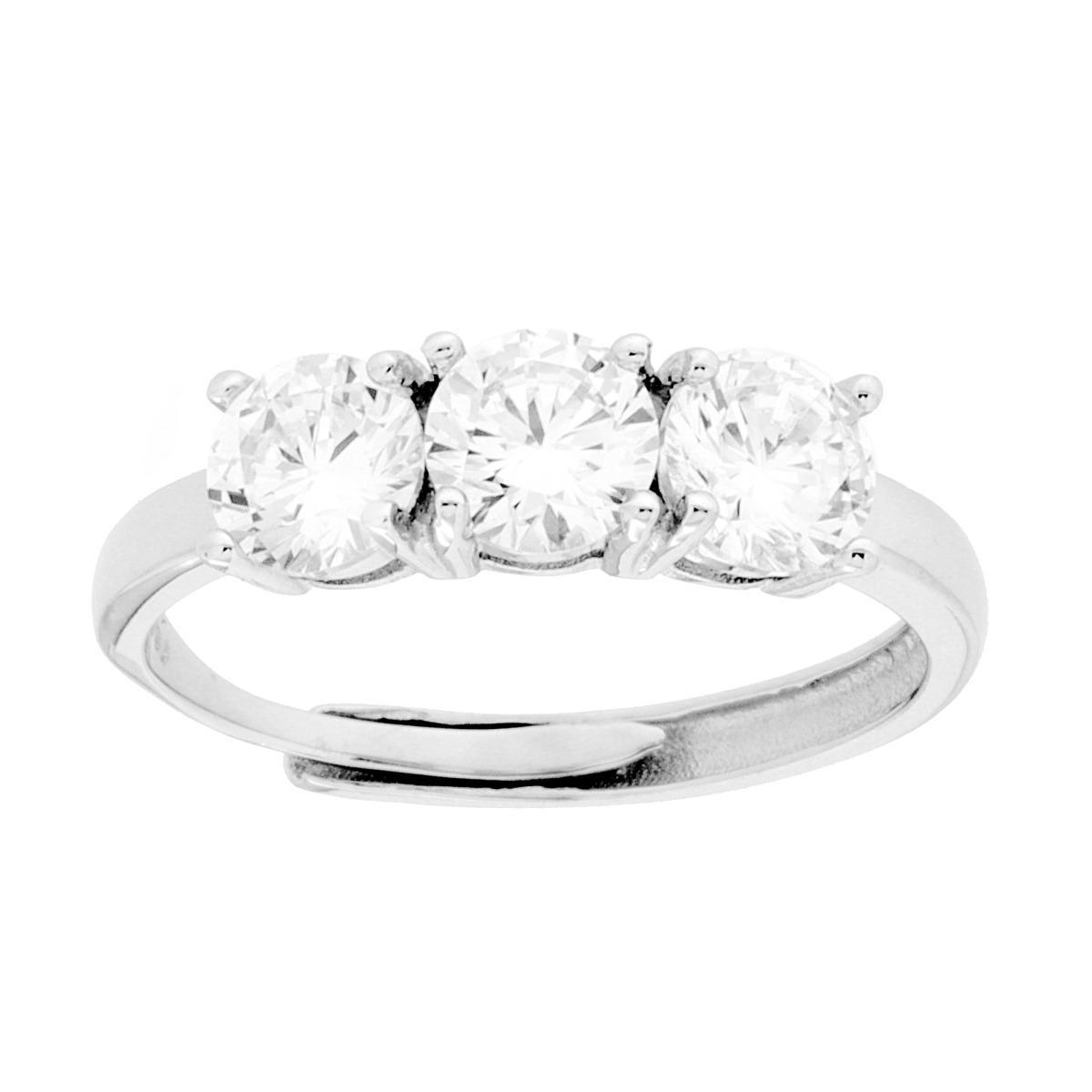 Anello Trilogy con Cubic Zirconia Bianchi mm 5 in ARGENTO 925 Galvanica Rodio<BR>