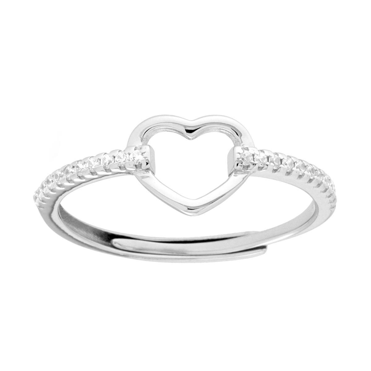Anello Cuore con Cubic Zirconia Bianchi in ARGENTO 925 Galvanica Rodio<BR>