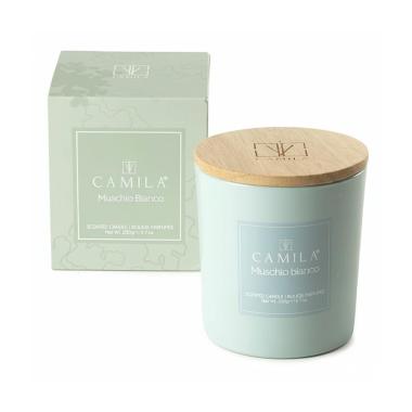 Candela profumata Elegance 200 gr d.9 x h.9 cm carta da zucchero fragranza muschio bianco Camilia