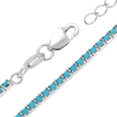 Bracciale Tennis Griffe cm 16+3 con Pietre mm 1.7 Turchese in ARGENTO 925 Galvanica Rodio
