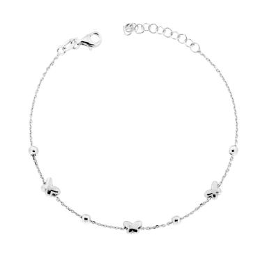 Bracciale Catena Forzatina Diamantata con Farfalla e Palline in ARGENTO 925 Galvanica Rodio<BR>