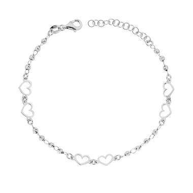 Bracciale con Palline Slash e Cuori in ARGENTO 925 Galvanica Rodio<BR>