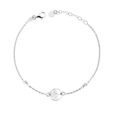 Bracciale Catena Forzatina Diamantata con Palline Slash e Albero della Vita in ARGENTO 925 Galvanica Rodio<BR>
