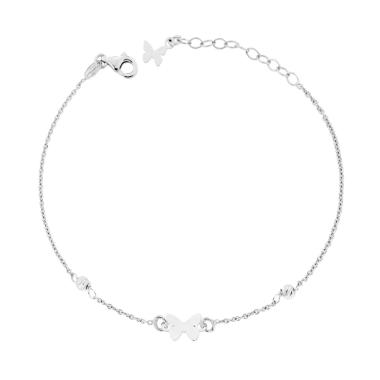 Bracciale Catena Forzatina con Farfalla e Palline Slash in ARGENTO 925 Galvanica Rodio<BR>