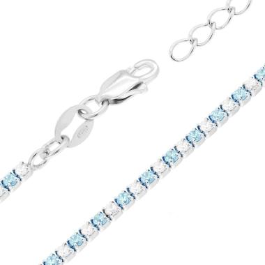 Bracciale Tennis Griffe cm 16+3 con Cubic Zirconia alternati Acquamarina e Bianchi mm 1.7 in ARGENTO 925 Galvanica Rodio<BR>