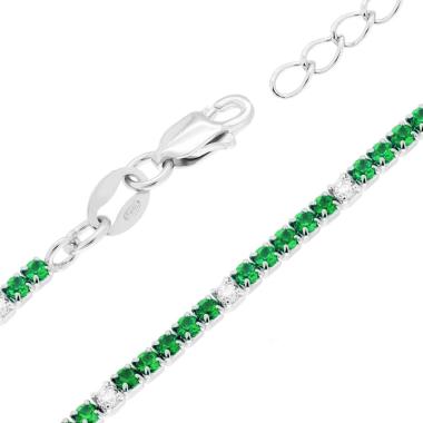 Bracciale Tennis Griffe cm 16+3 con Cubic Zirconia alternati Verde Smeraldo e Bianchi mm 1.7 in ARGENTO 925 Galvanica Rodio<BR>