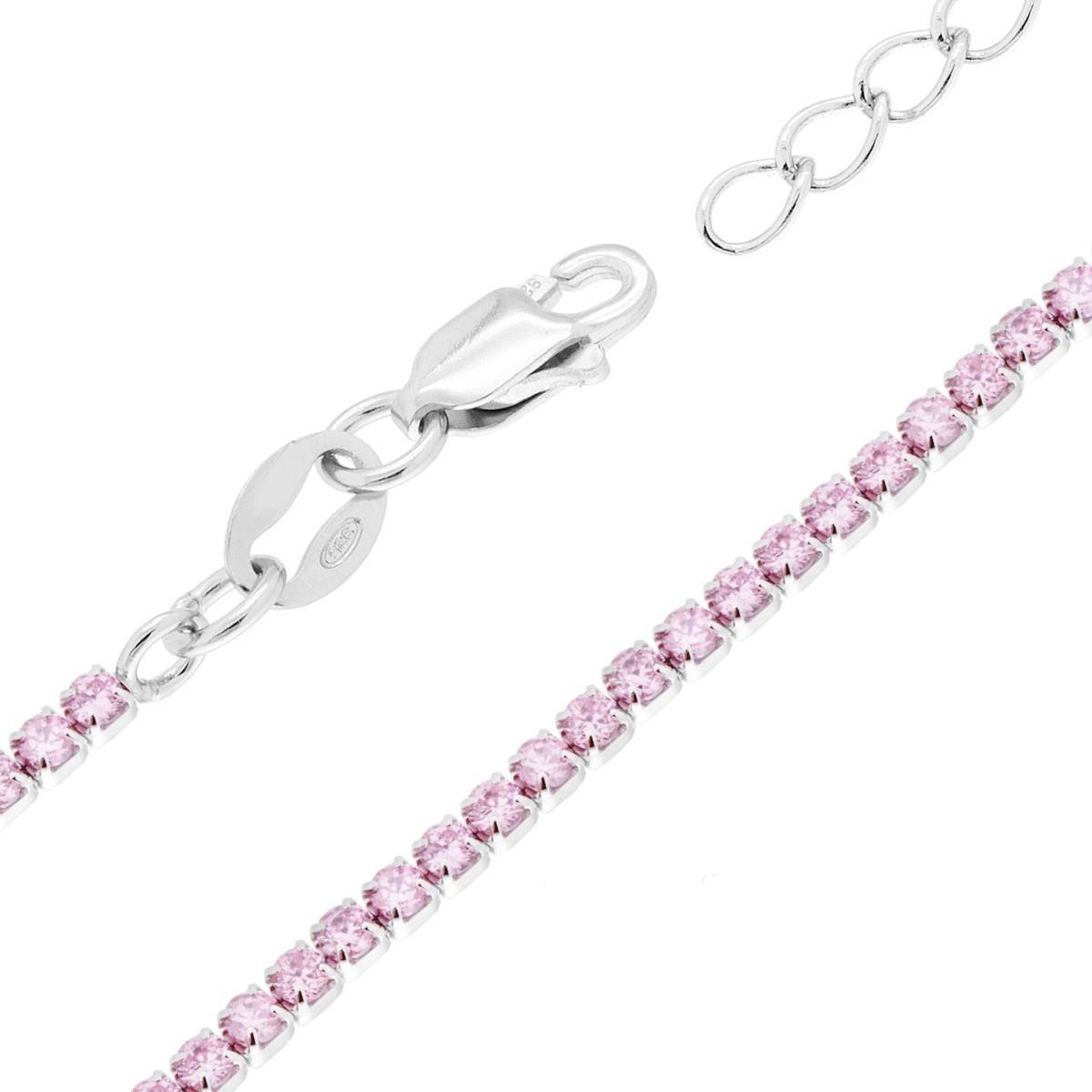 Bracciale Tennis Griffe cm 16+3 con Cubic Zirconia Rosa mm 1.7 in ARGENTO 925 Galvanica Rodio<BR>
