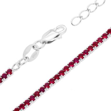 Bracciale Tennis Griffe cm 16+3 con Cubic Zirconia Rosso Rubino mm 1.7 in ARGENTO 925 Galvanica Rodio<BR>
