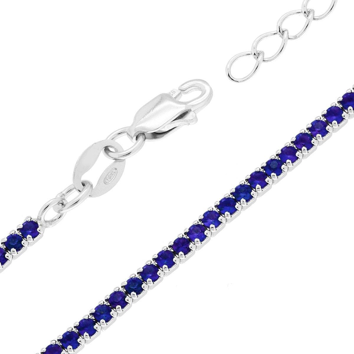 Bracciale Tennis Griffe cm 16+3 con Cubic Zirconia Blu Zaffiro mm 1.7 in ARGENTO 925 Galvanica Rodio<BR>