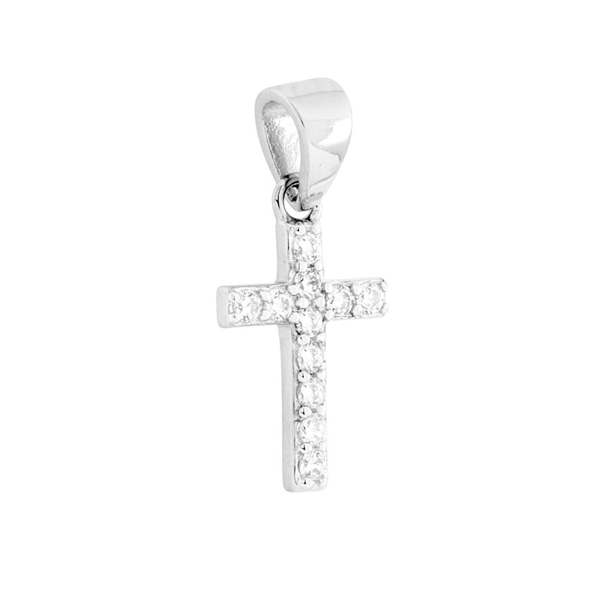 Ciondolo Croce con Cubic Zirconia Bianchi in ARGENTO 925 Galvanica Rodio