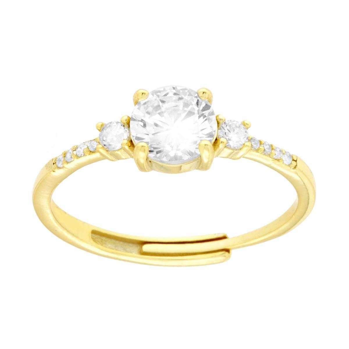 Anello Solitario mm 6 con Cubic Zirconia Bianchi in ARGENTO 925 Galvanica Oro<BR>