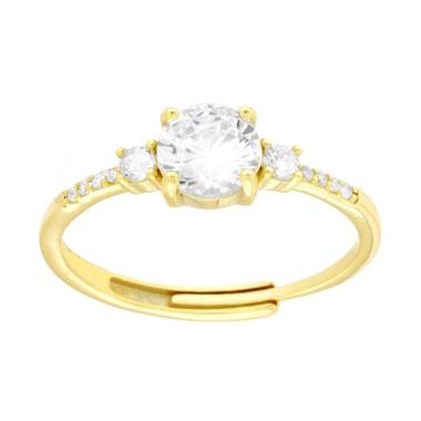 Anello Solitario mm 6 con Cubic Zirconia Bianchi in ARGENTO 925 Galvanica Oro<BR>