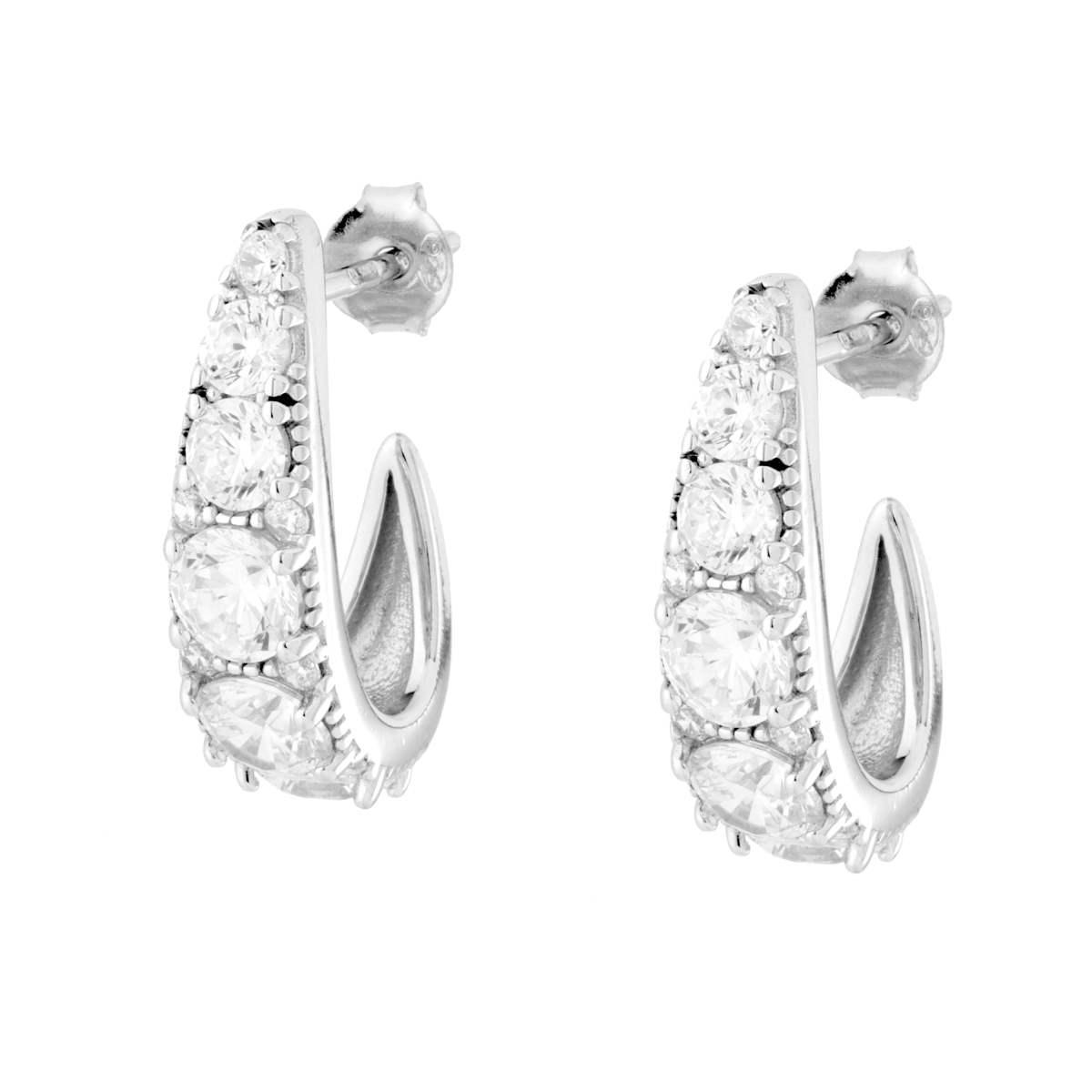 Orecchini Goccia con Cubic Zirconia Bianchi in ARGENTO 925 Galvanica Rodio<BR>