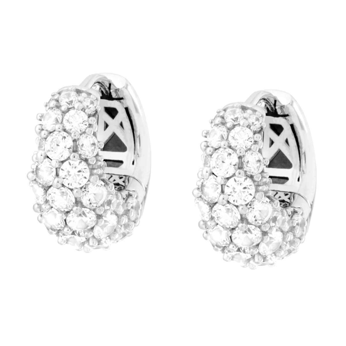 Orecchini Cerchio Bombato con Cubic Zirconia Bianchi in ARGENTO 925 Galvanica Rodio<BR>