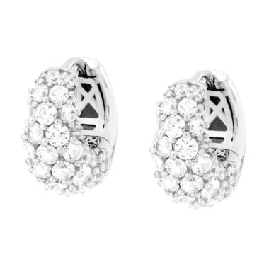 Orecchini Cerchio Bombato con Cubic Zirconia Bianchi in ARGENTO 925 Galvanica Rodio<BR>