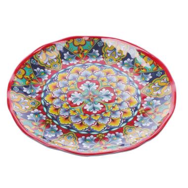 Piatto piano in melamina decorato stile maioliche siciliane Rian d.28x h.3 cm