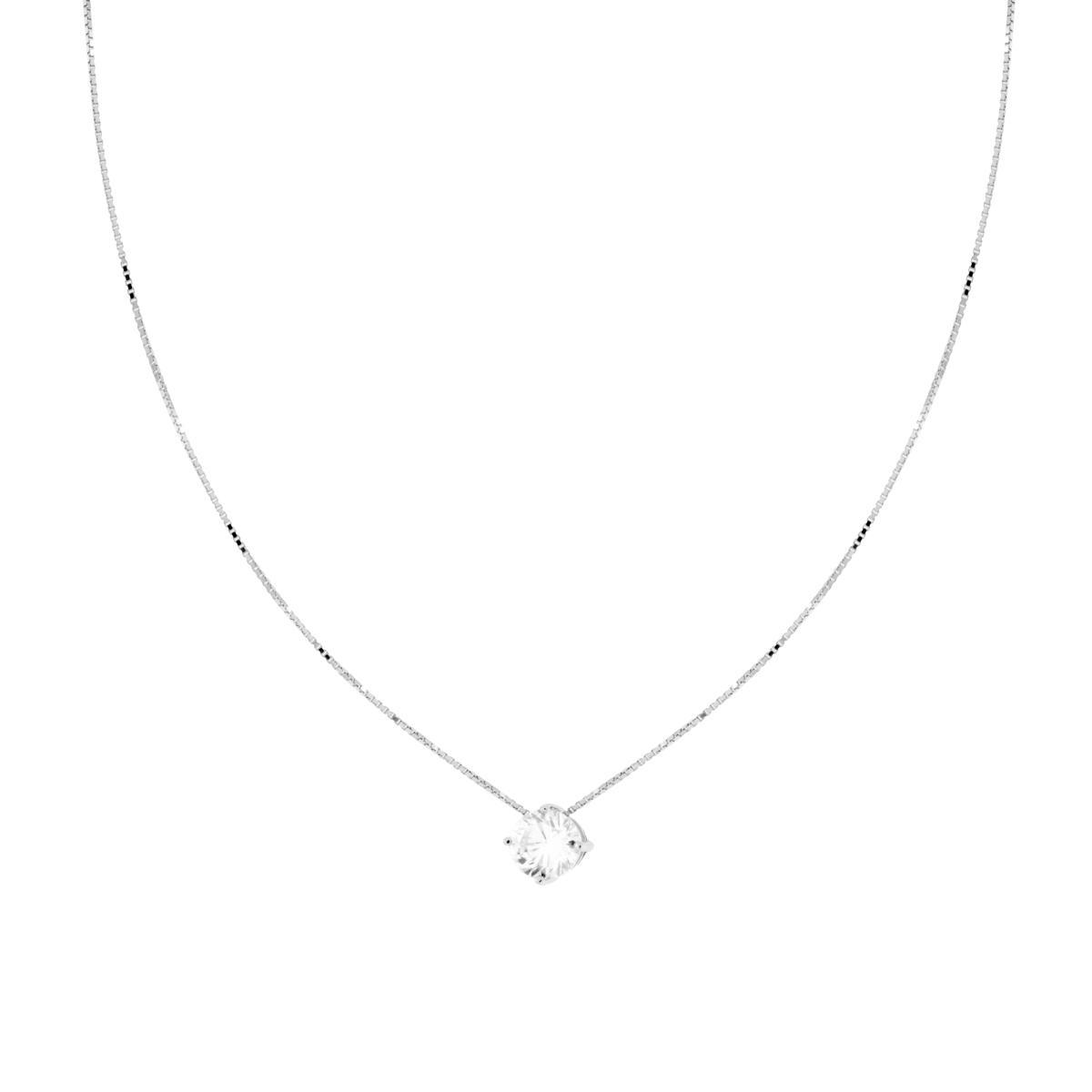 Collana Catena Veneziana Diamantata con Punto Luce Cubic Zirconia Bianco mm 6 in ARGENTO 925 Galvanica Rodio