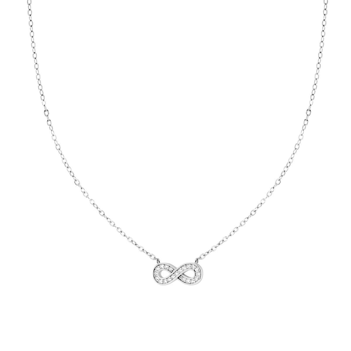 Collana Catena Forzatina Diamantata con Infinito e Cubic Zirconia Bianchi in ARGENTO 925 Galvanica Rodio<BR>