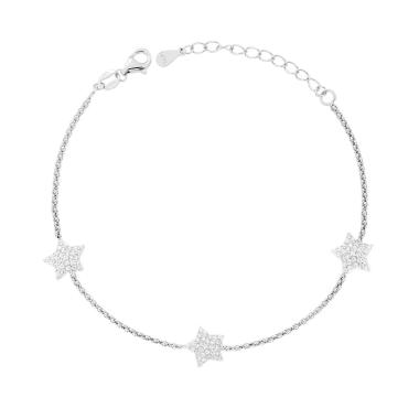 Bracciale Catena coreana Diamantata con Stelle Cubic Zirconia Bianchi in ARGENTO 925 Galvanica Rodio