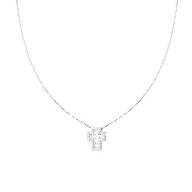 Collana Catena Veneziana Diamantata con Croce Bianca contornata da Cubic Zirconia Bianchi in ARGENTO 925 Galvanica Rodio