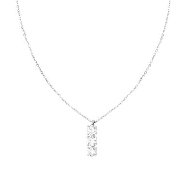 Collana Catena Forzatina Diamantata con Trilogy MOISSANITE in ARGENTO 925 Galvanica Rodio