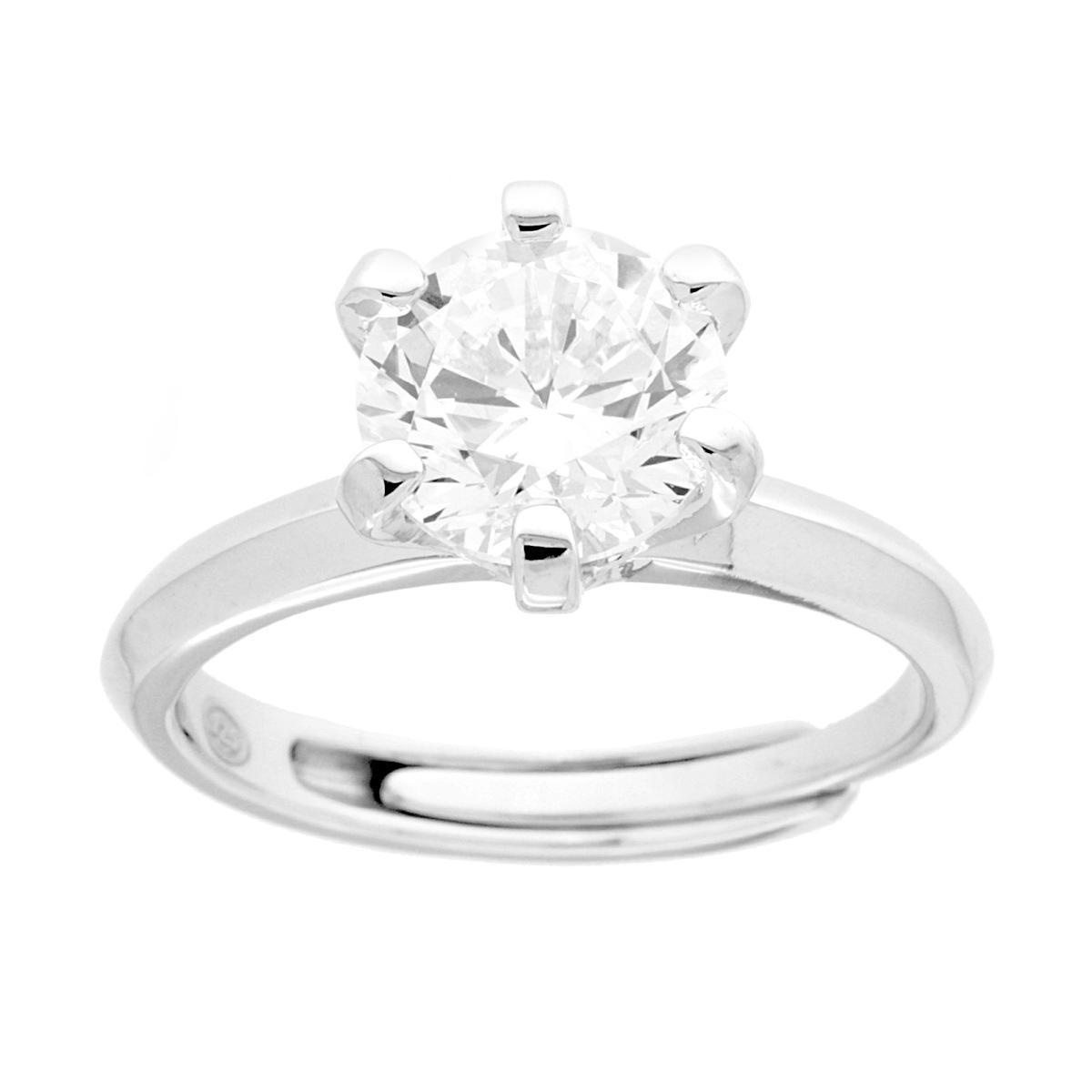 Anello Solitario con Cubic Zirconia Bianco mm 8 in ARGENTO 925 Galvanica Rodio<BR>