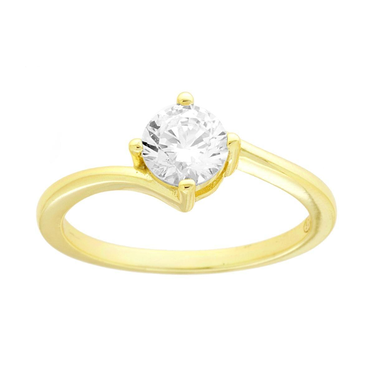 Anello Solitario con Cubic Zirconia Bianco mm 6 in ARGENTO 925 Galvanica Oro<BR>